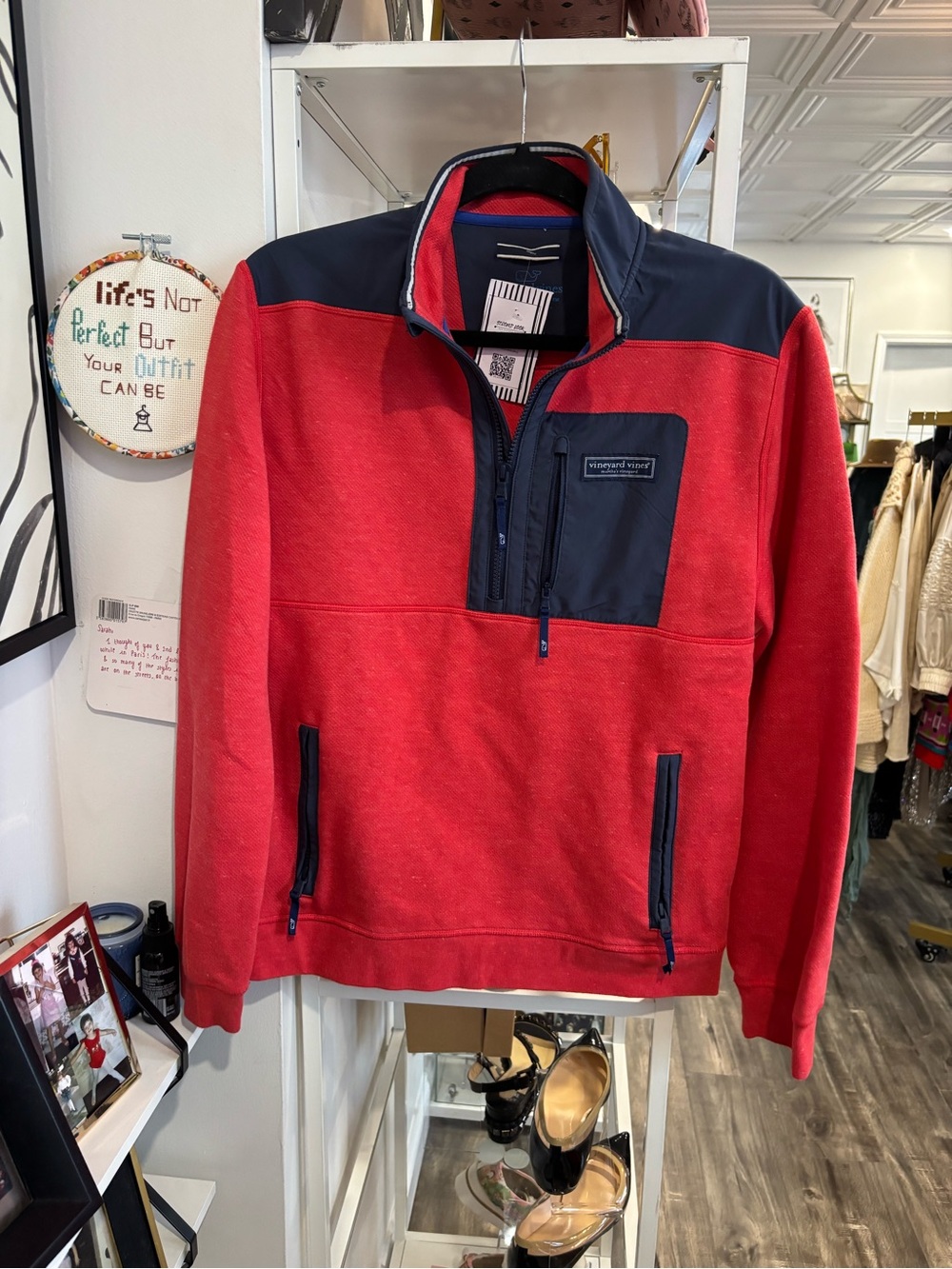 Vineyard Vines Red and Navy Quarter-Zip Pullover the shep shirt sweatshirt